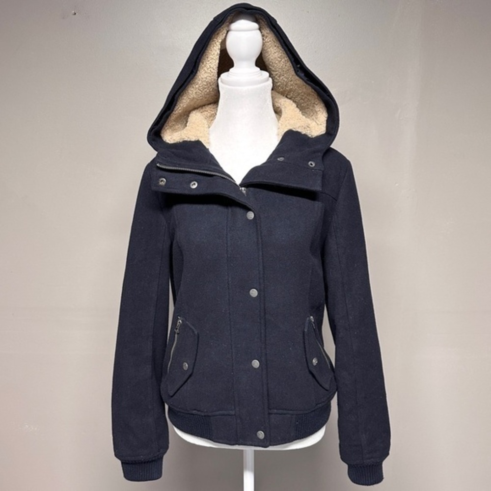 Levi’s Wool Blend Teddy Sherpa Lined Hood Winter Coat Black Size Small